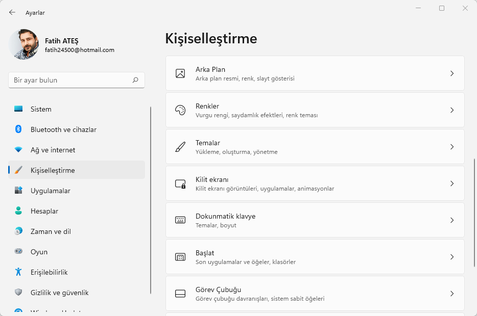 Windows 11 Tema Değiştirme ve Özelleştirme