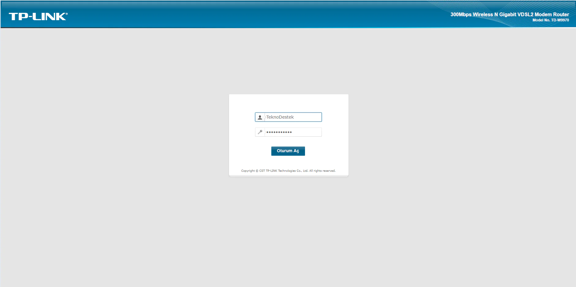 Tp-link TD-W 9970 Giriş ekranı