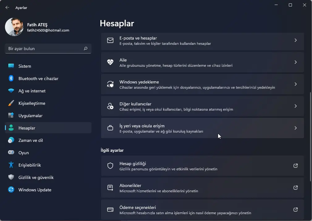 Windows 11 İş veya Okul Hesabı Nasıl Silinir