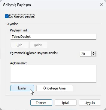 Windows 11 Gelişmiş Ayarlarla Dosyalar Paylaşımı