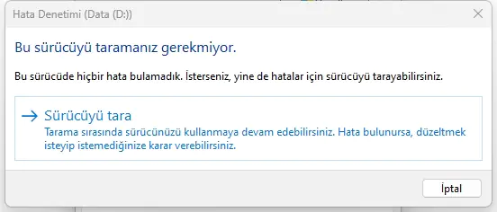 Windows 11 Disk Hatalarını Bulma ve Düzeltme