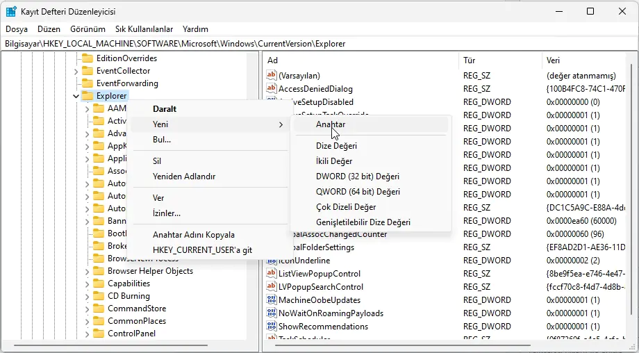 Windows 11 Kısayol Oklarını Kaldırma
