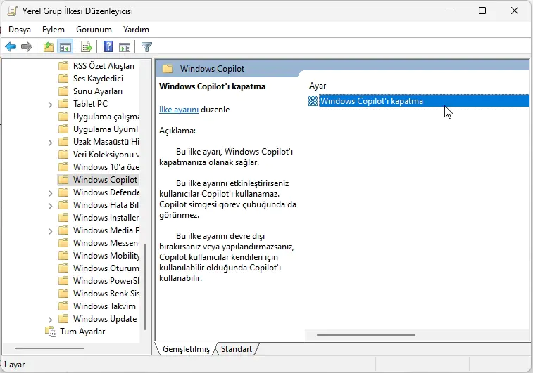 Windows 11 Copilot Devre Dışı Bırakma