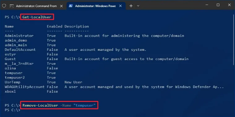 PowerShell'den Windows 10 kullanıcı hesabı silmek