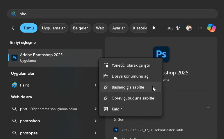 Windows 11 Başlat Menüsü Özelleştirme