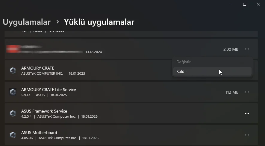 ASUS Armoury Crate RAM Algılamıyor