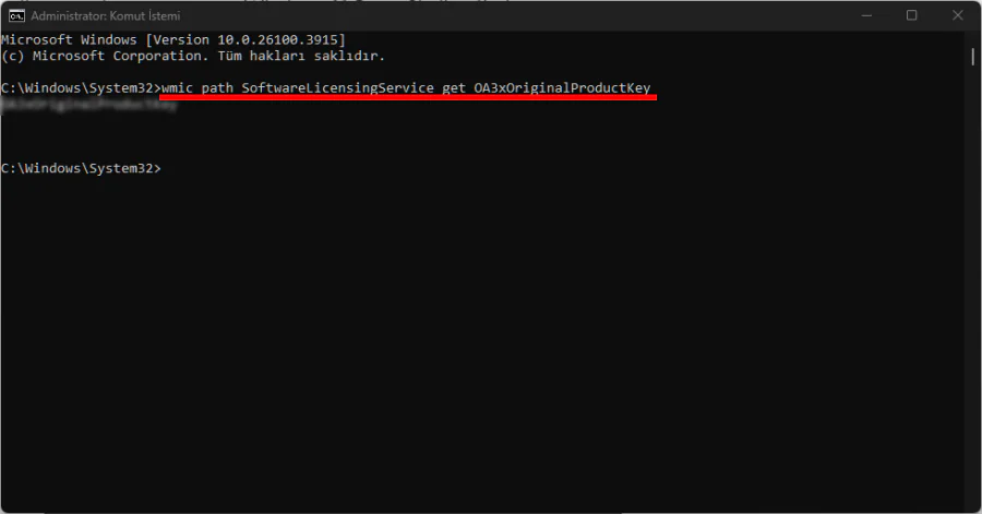 Komut İstemi ile Windows 11 Ürün Anahtarı Öğrenme