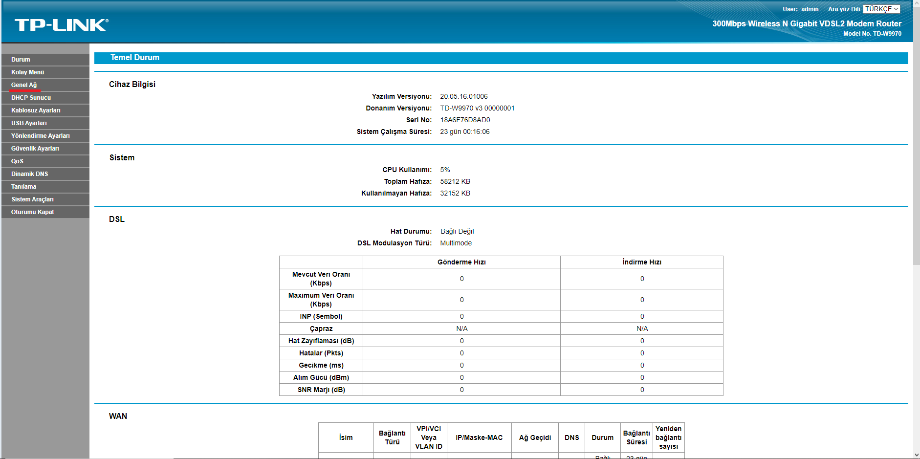 Tp-link td-w 9970 ana ekran