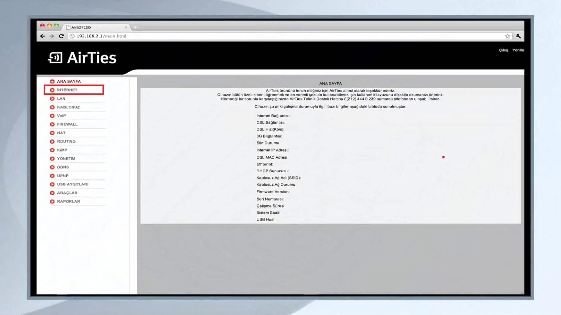 AirTies Air 6271 Modem Kurulum