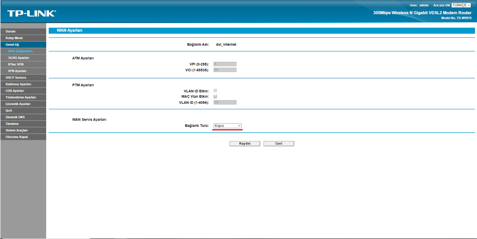 tp-link td-w9970 köprü ayarı