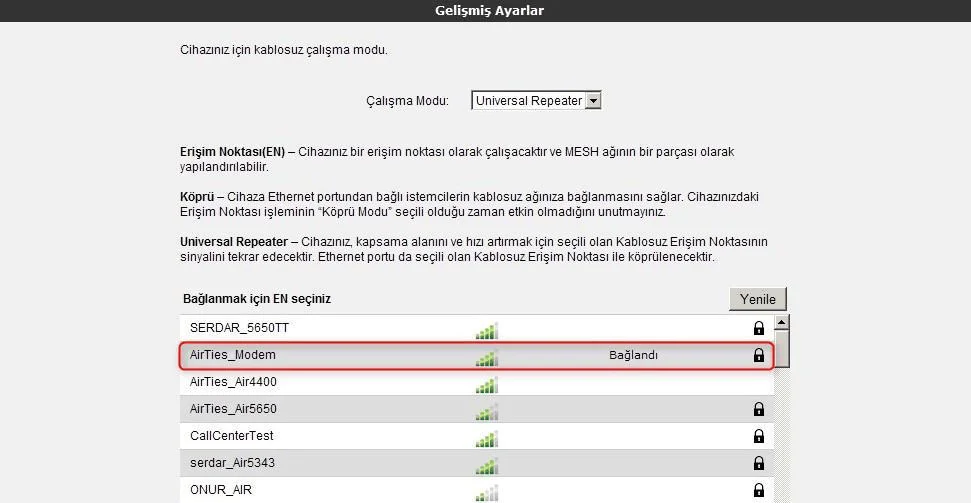 AirTies Air 4310 Universal Repeater Ayarları