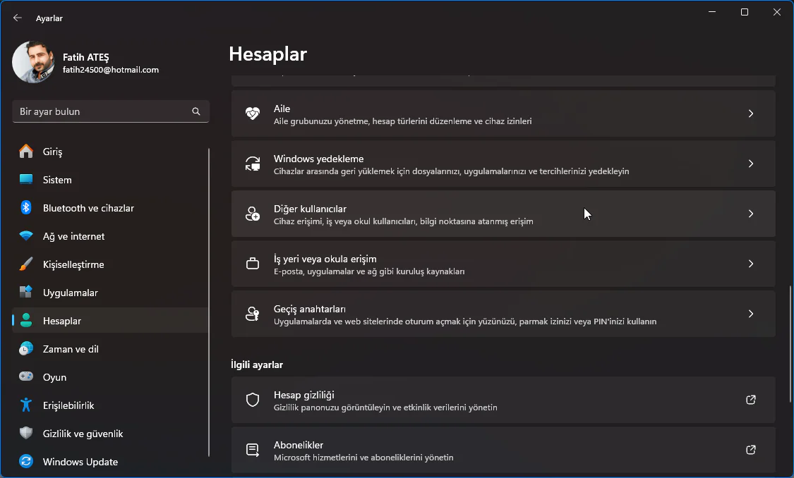 Windows 11 Kullanıcı Hesabı Kaldırma