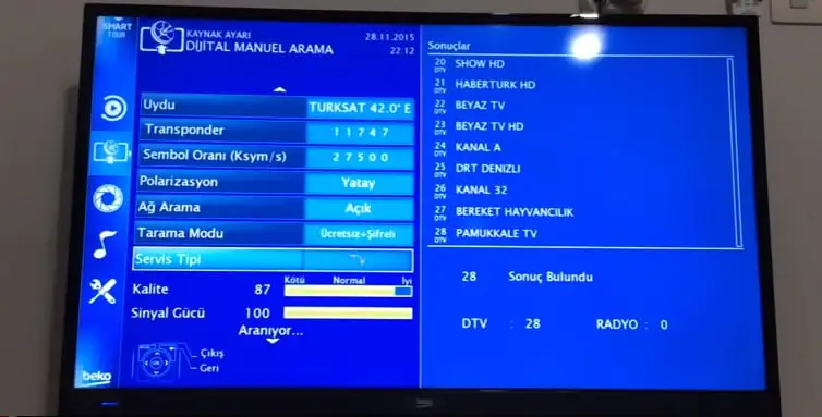 Beko-Arçelik Dahili Uydu Alıcılı LED TV Frekans Ayarları