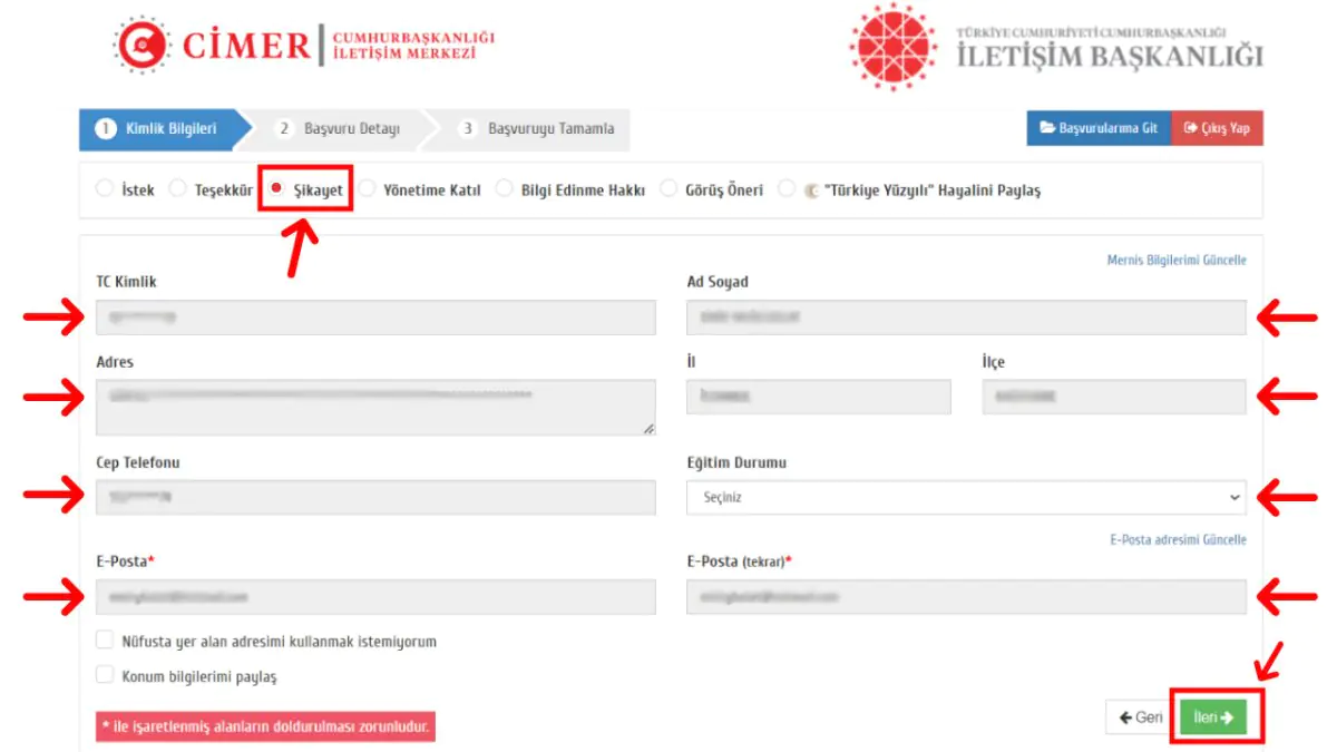 CİMER şikayet başvurusu