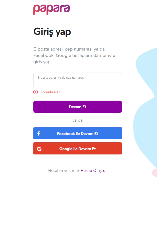 Papara temassız ödeme,