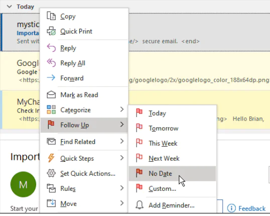 Outlook ta E postaları Sabitleme
