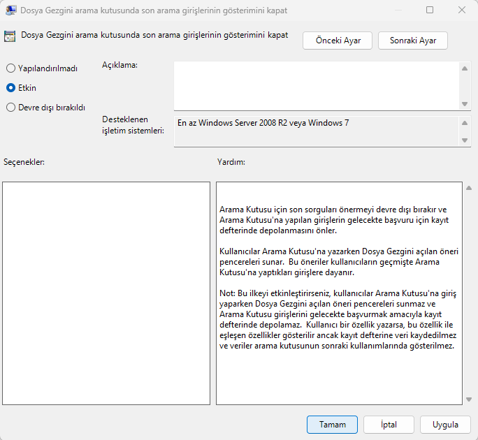 Web Arama Sonuçlarını Kapatma