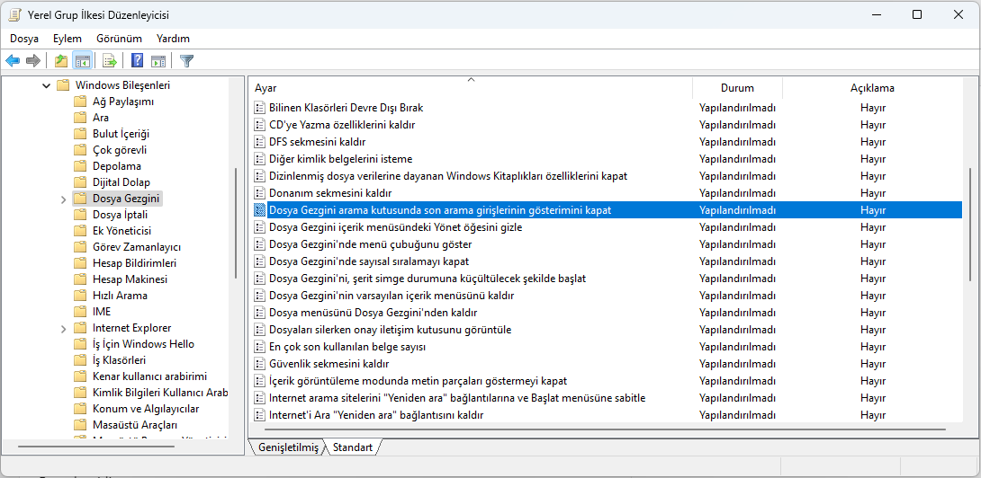 Web Arama Sonuçlarını Kapatma