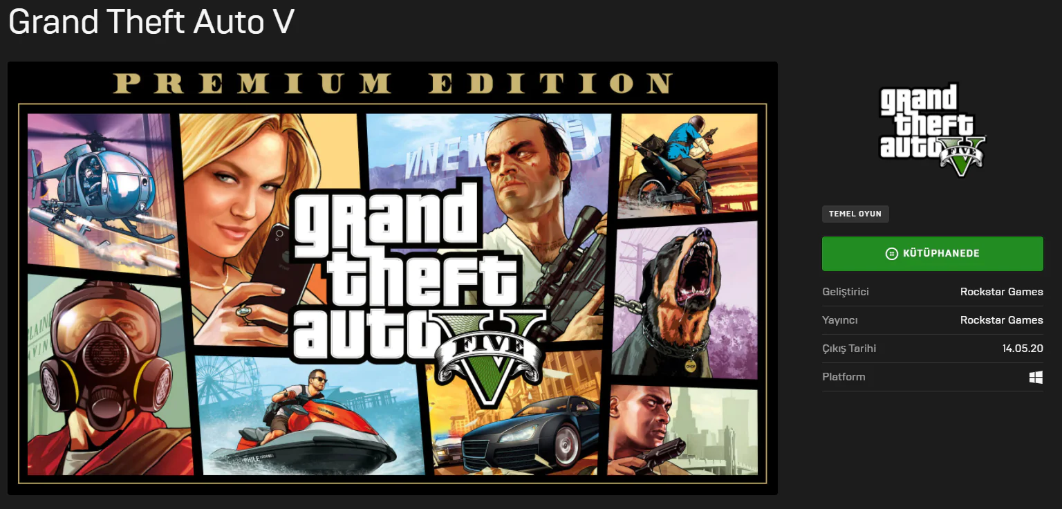 Epic Games'ten Ücretsiz Olarak GTA5 İndirme