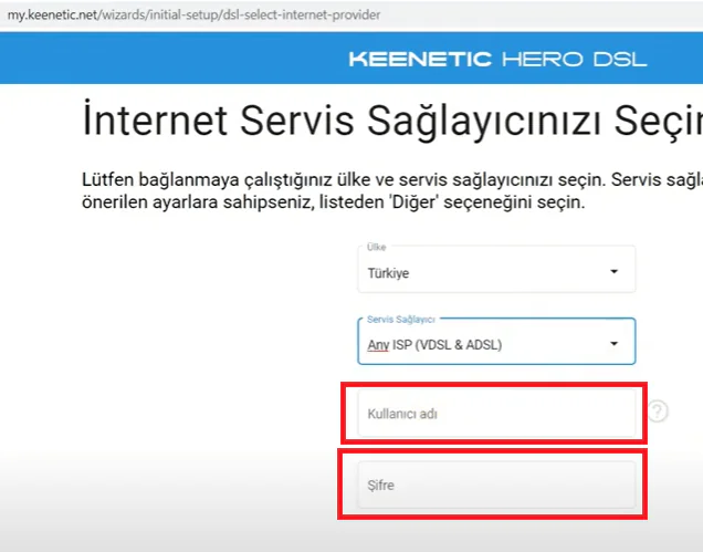Keenetic Hero DSL AC1300 Modem kullanıcı adı ve şifre ekranı