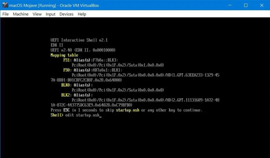 Kurulumda EFI Shell Hatası
