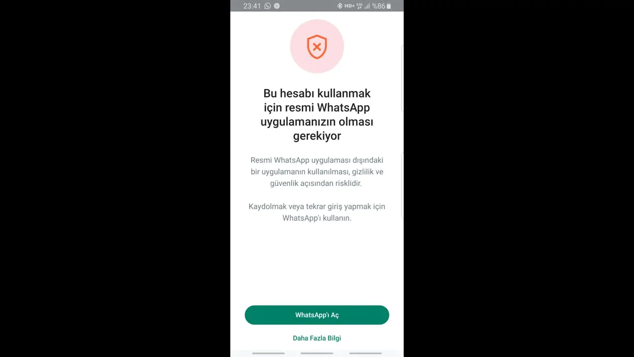 Resmi WhatsApp Uygulaması Gerekli Hatası
