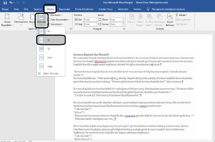Word Belgesinde İki Sütun Nasıl Yapılır