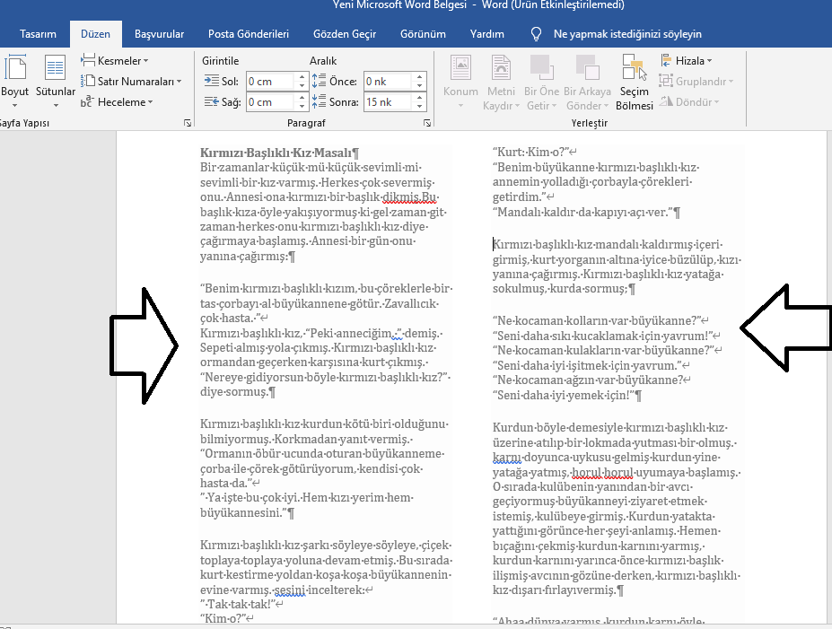Word Belgesinde İki Sütun Nasıl Yapılır