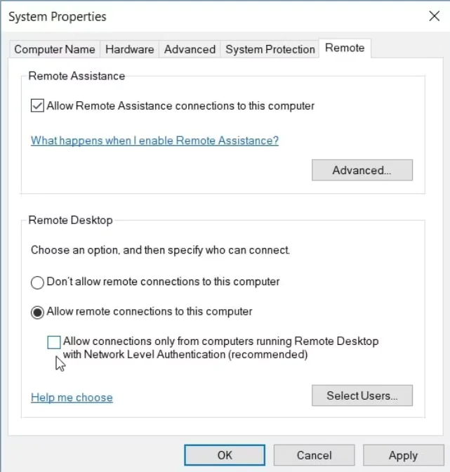 Uzak Bilgisayar Ağ Düzeyinde Kimlik Doğrulaması Gerekiyor (NLA) Hatası