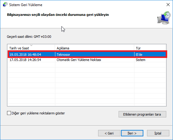 Windows 10'da Sistem Geri Yükleme