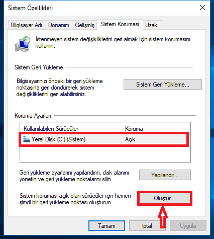 Windows 10'da Sistem Geri Yükleme