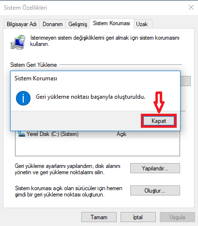 Windows 10'da Sistem Geri Yükleme