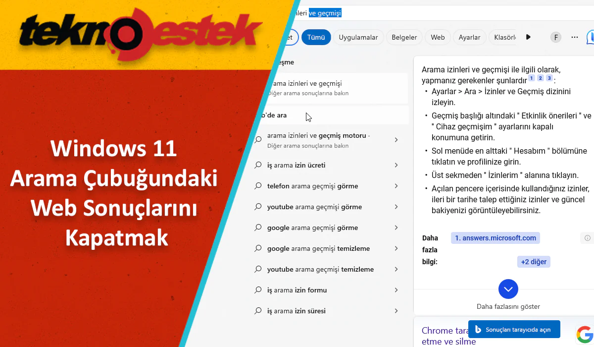 Arama Çubuğundaki Web Sonuçlarını Kapatma