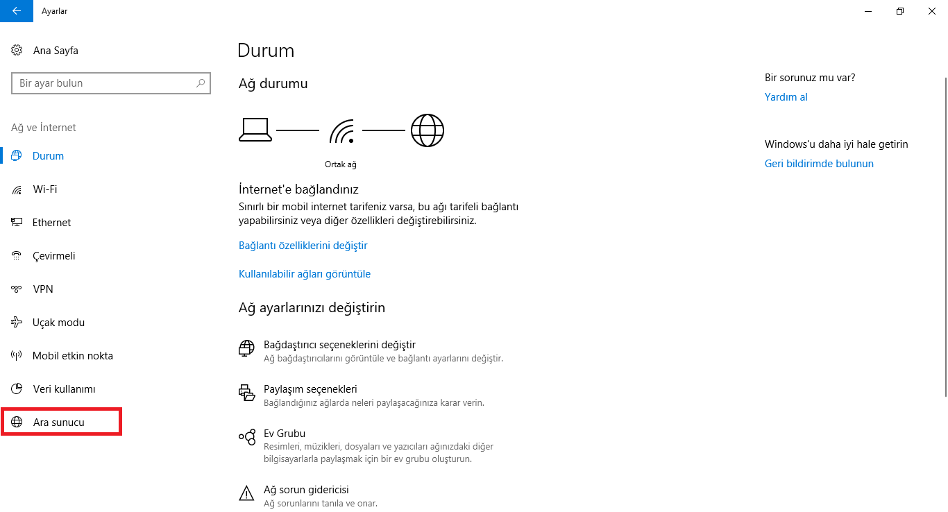 Windows Ara Sunucu Problemi ve Çözümü