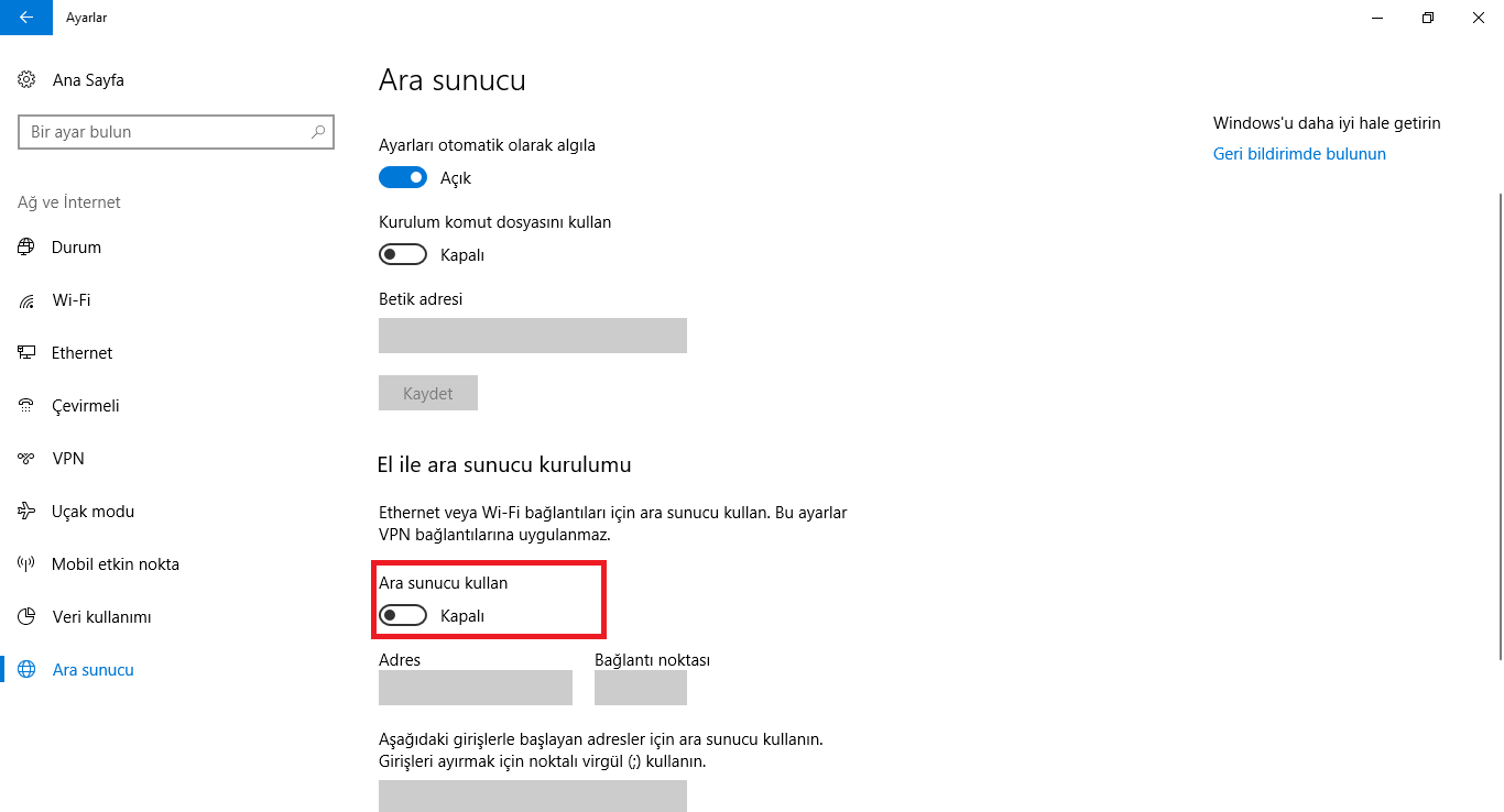 Windows Ara Sunucu Problemi ve Çözümü