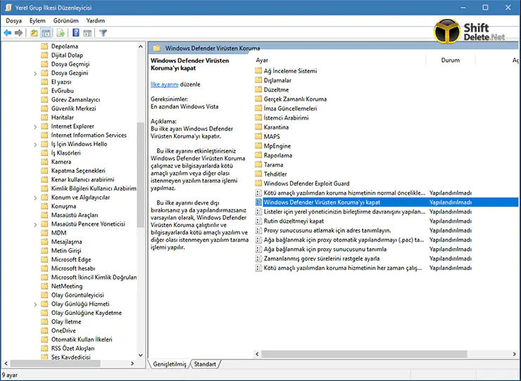 Windows Defender'ı Devre Dışı Bırakma