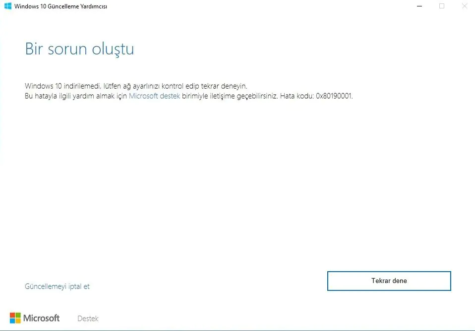 Hata kodu 0x80190001 çözümü