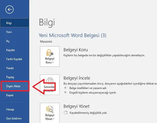 Word Belgesinin Bir Kısmını PDF'e Dönüştürme