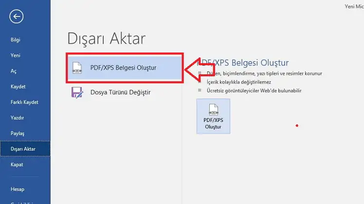Word Belgesinin Bir Kısmını PDF'e Dönüştürme