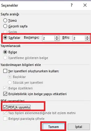 Word Belgesinin Bir Kısmını PDF'e Dönüştürme