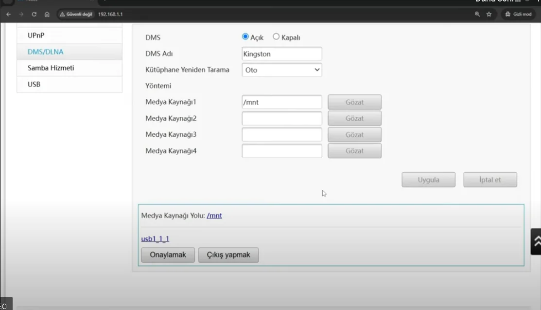ZTE F6600 Modemde Dosya Paylaşımı