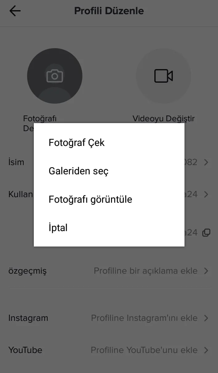 TikTok profil düzenleme