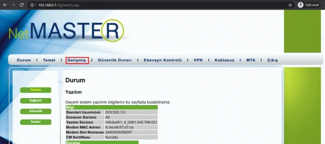 Netmaster Infinity 401 Modem Port Açma