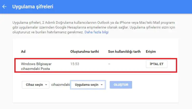 Gmail Uygulamaya Özel Şifre Nasıl Oluşturulur