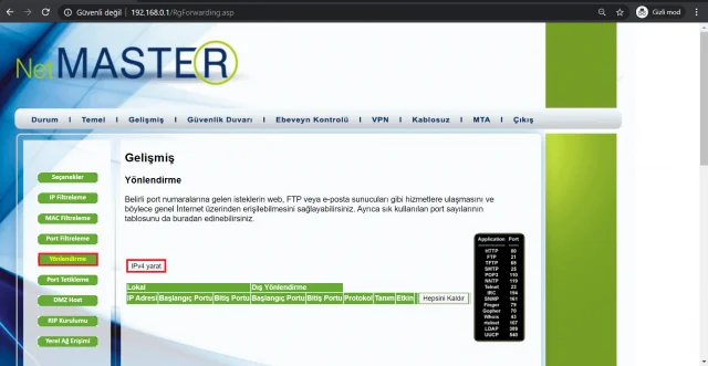 Netmaster Infinity 401 Modem Port Açma