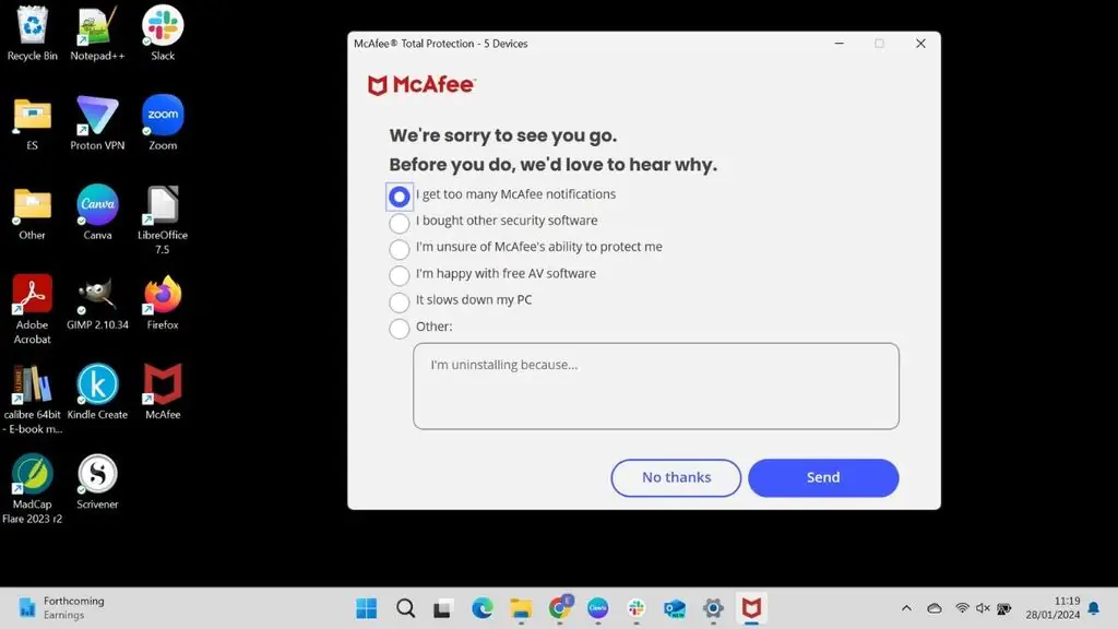 mcafee geri bildirim
