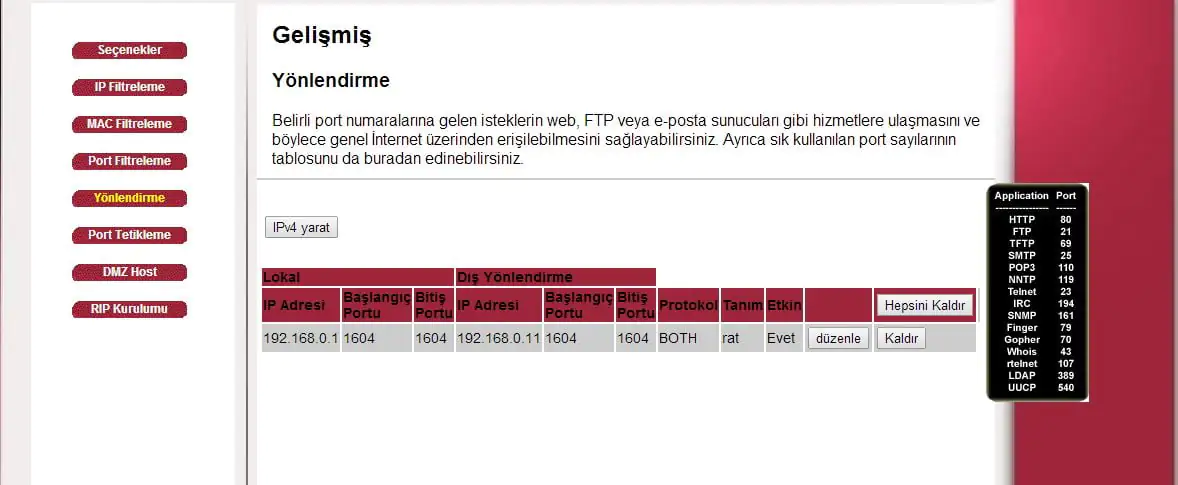 NETMASTER Modem Port Yönlendirme