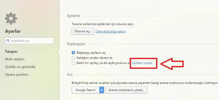 Opera Tarayıcı Varsayılan Arama Motoru ve Anasayfa Nasıl Ayarlanır