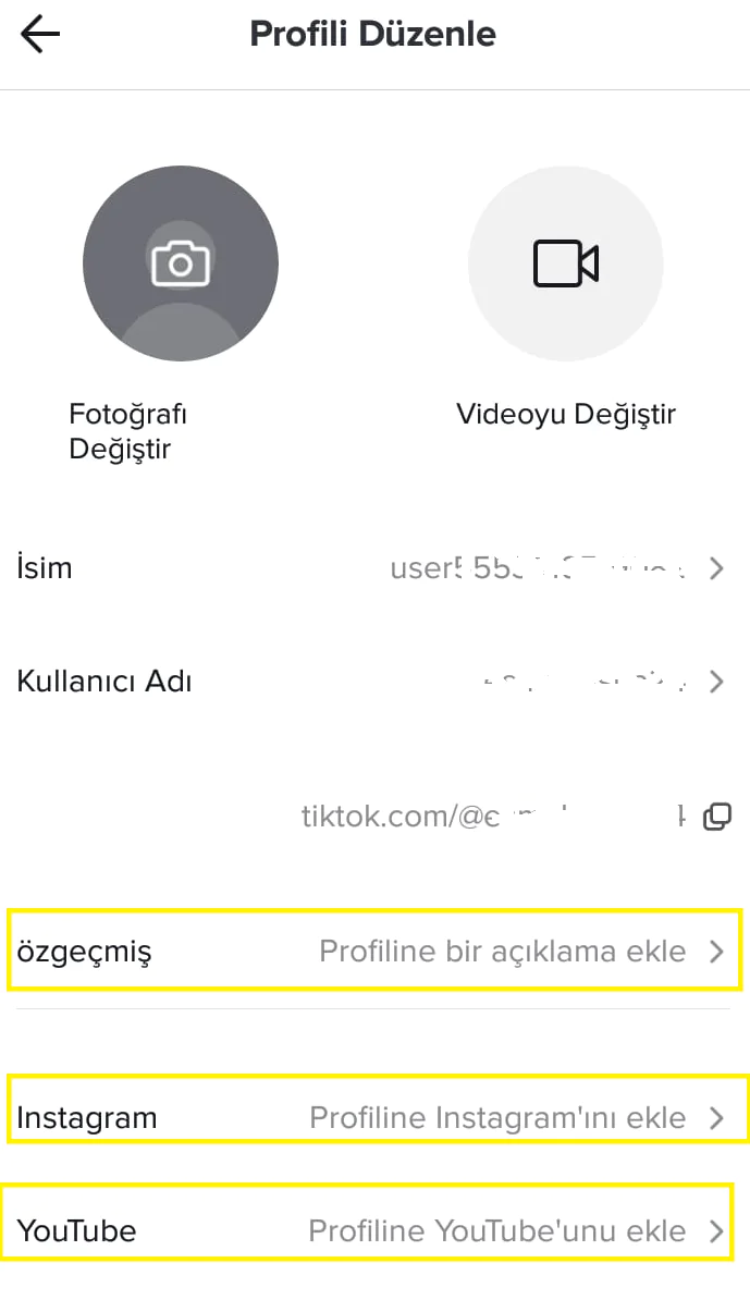 TikTok profil düzenleme adımları