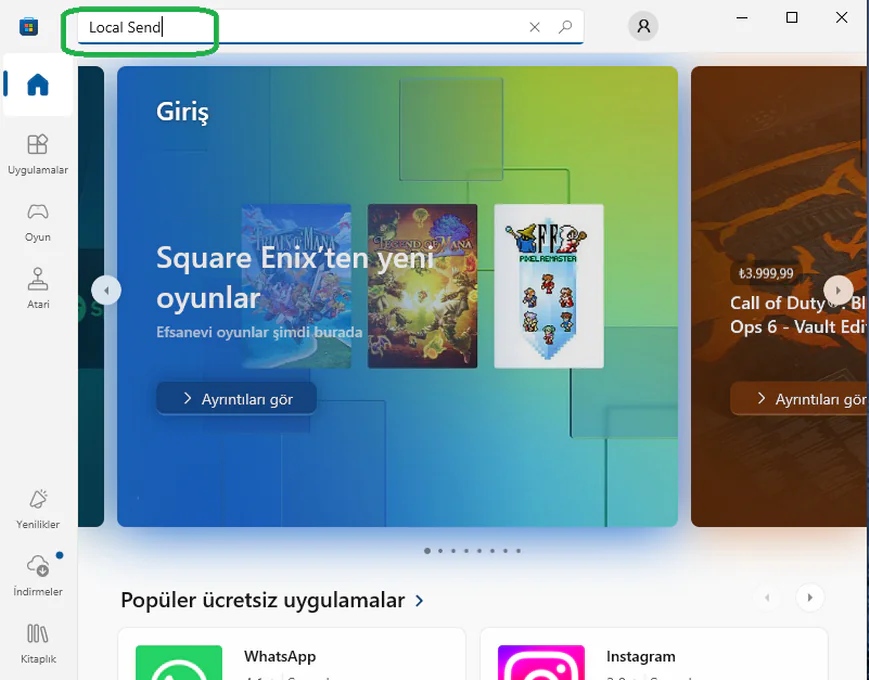 Local Send ile dosya gönderme